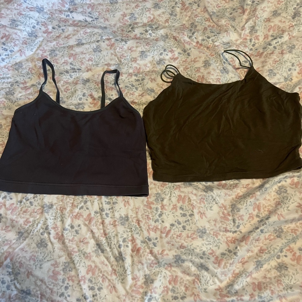 Women's Black and Olive Crop Tops